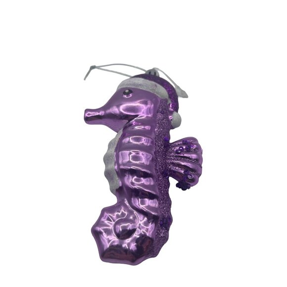 Purple Seahorse Ornament 5.25 inch Glitter Plastic - Picture 3 of 5